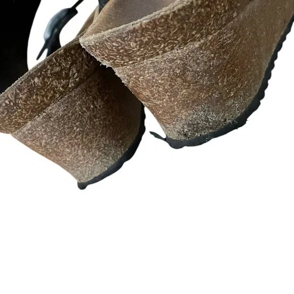 BIRKENSTOCK Papillio Dorothy Graceful Cork Wedge Leather Buckle Sandal Black 10 - Picture 12 of 15